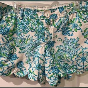High Waist Blue and Green Tropical Shorts